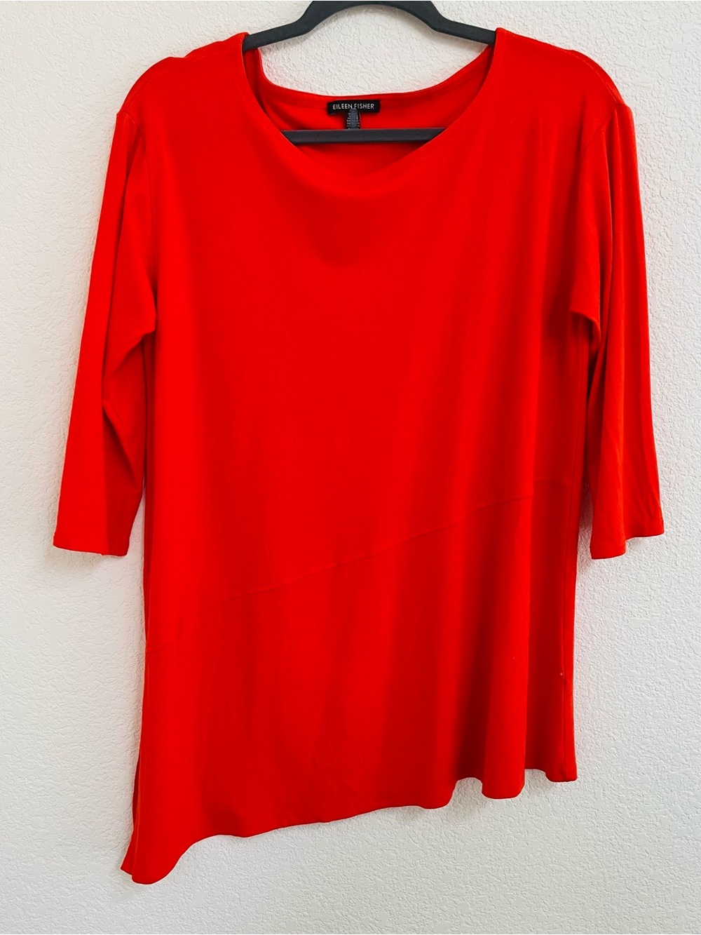 Eileen Fisher Orange 3/4 Sleeve Asymmetric Hem Top